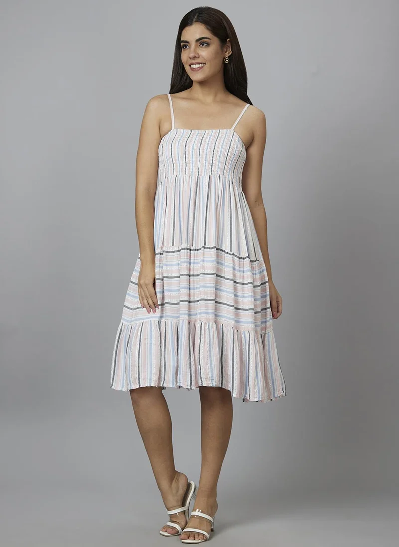 globus Globus Women Shoulder Straps Striped A-Line Dress